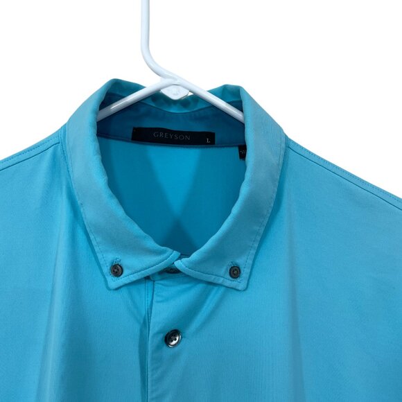 Greyson Polo Shirt Size L Blue Stretch Short Sleeve Golf Fox Nylon Spandex - Picture 3 of 8